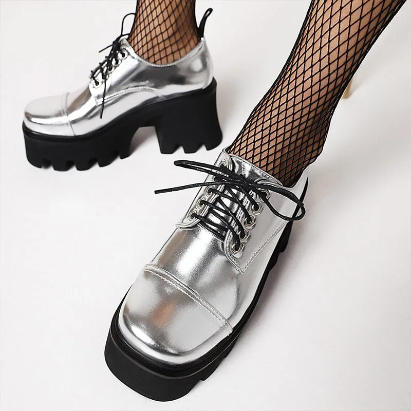 Silver Shoes Oxford Platform