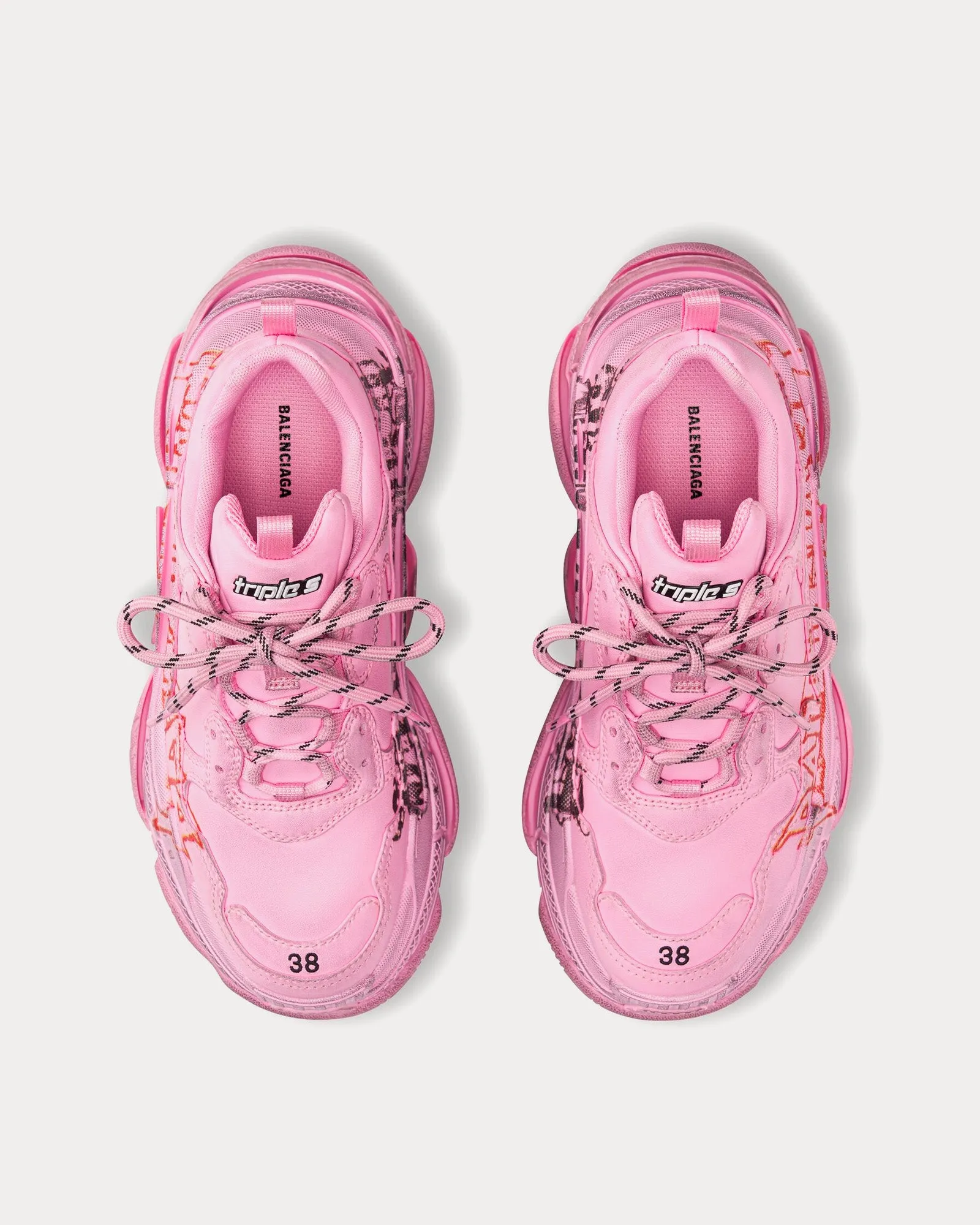Triple S DIY Metal Artwork Printed Cowskin Pink / Black / Red Low Top Sneakers
