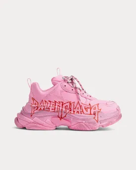 Triple S DIY Metal Artwork Printed Cowskin Pink / Black / Red Low Top Sneakers