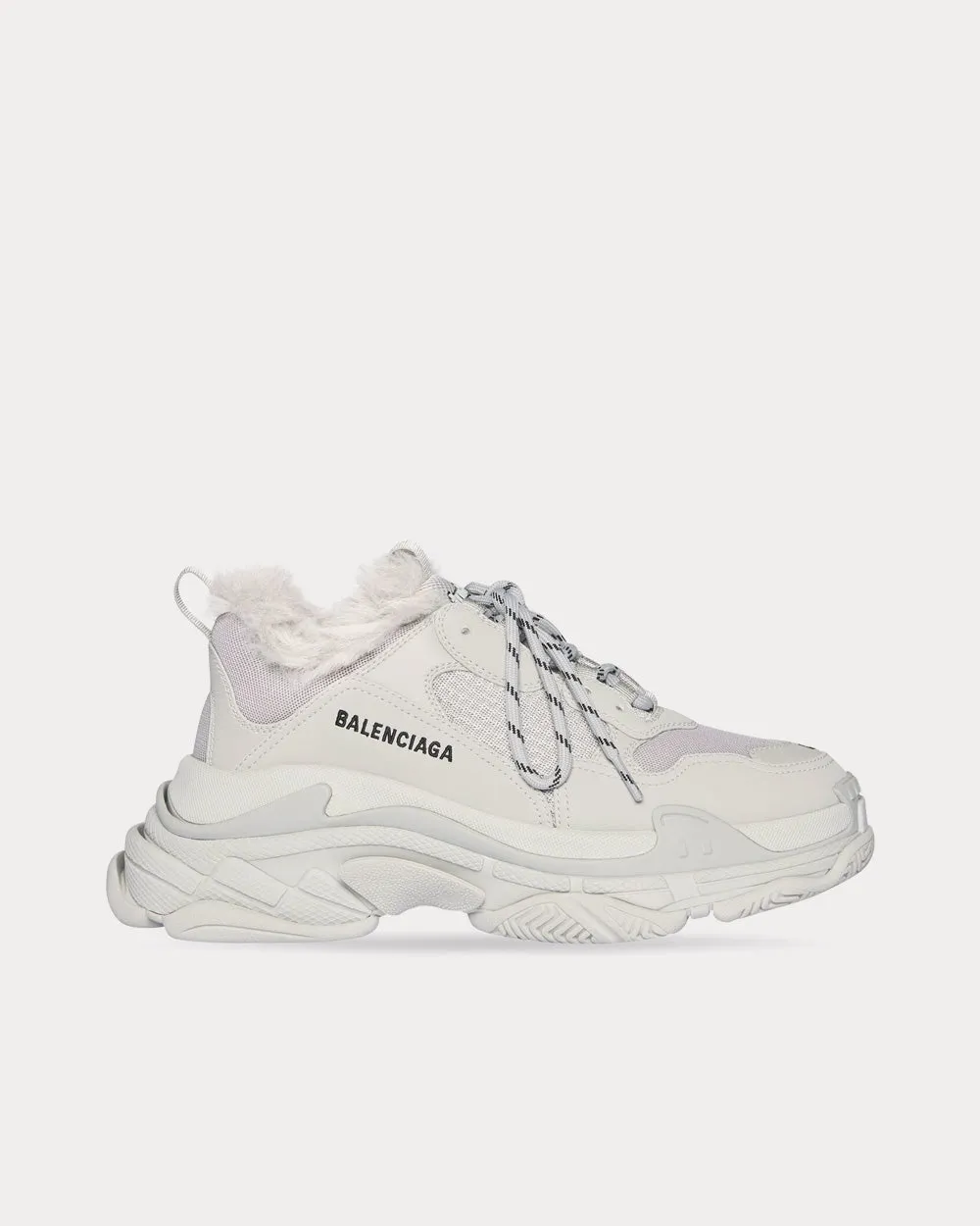 Triple S Fake Fur Double Foam & Mesh Grey Low Top Sneakers