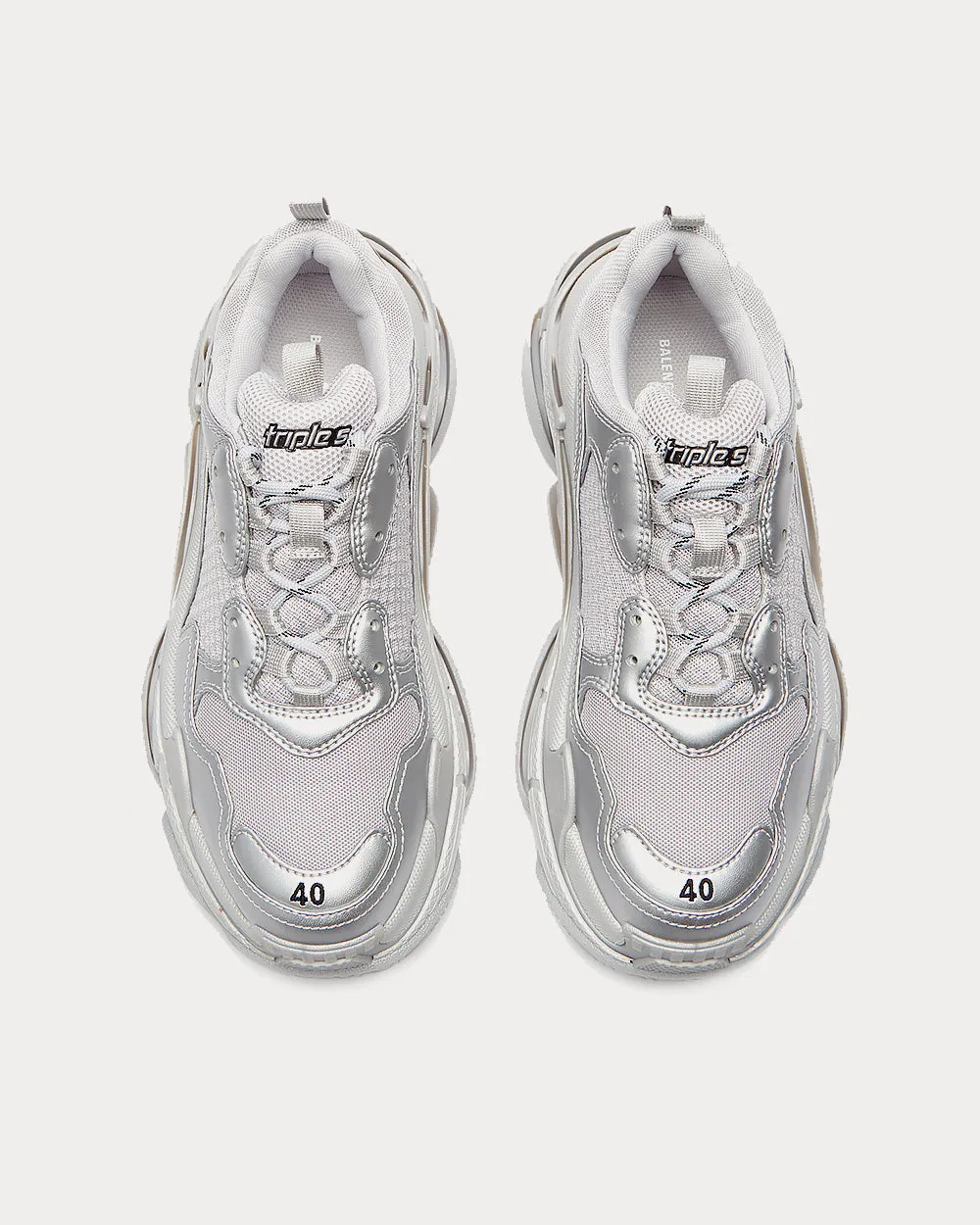 Triple S Logo-Embroidered Silver Low Top Sneakers