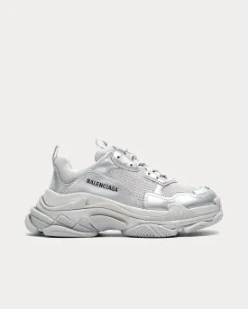 Triple S Logo-Embroidered Silver Low Top Sneakers