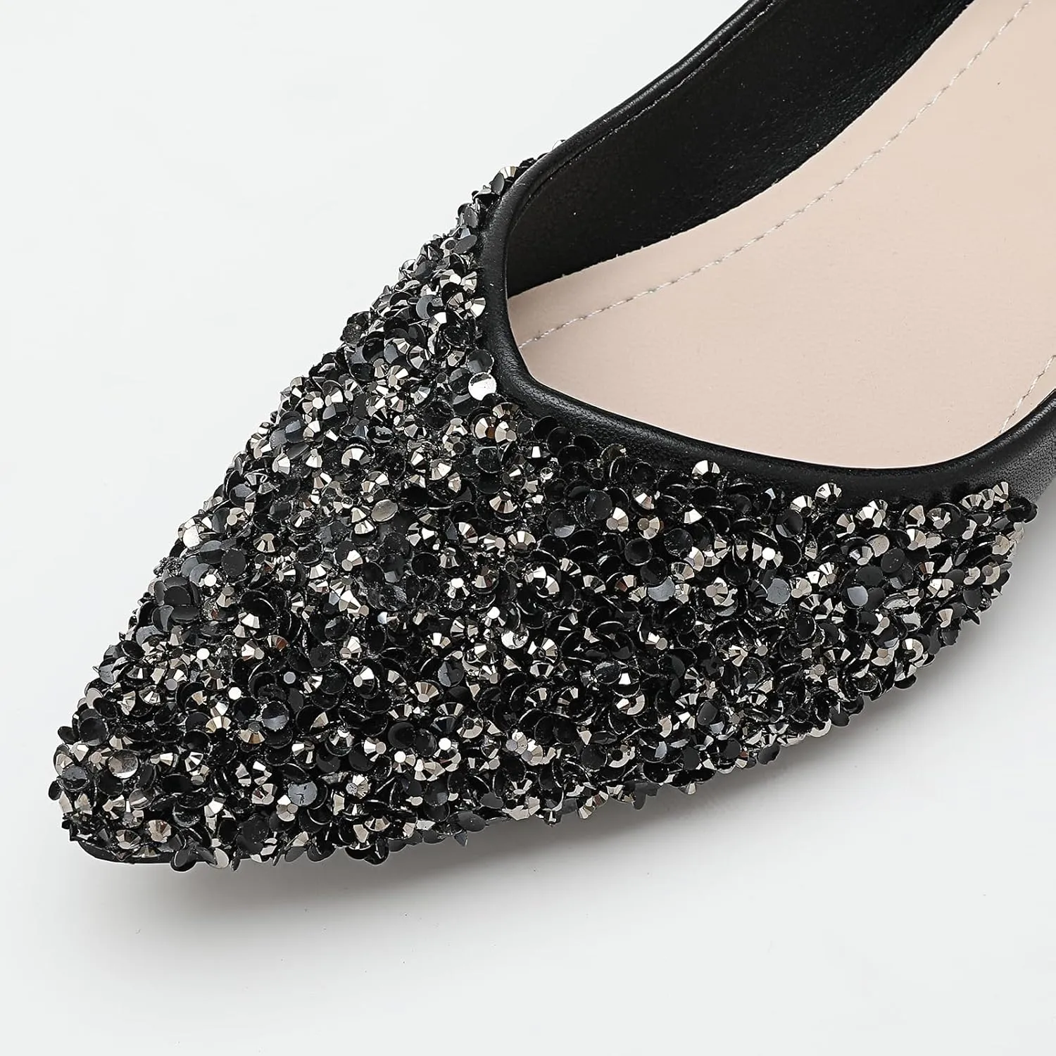 Women's Pumps, Closed Toe Chunky Heels for Women, Comfortable Work Pumps Shoes, Pointed Toe Rhinestones Dress Wedding Pumps for Women