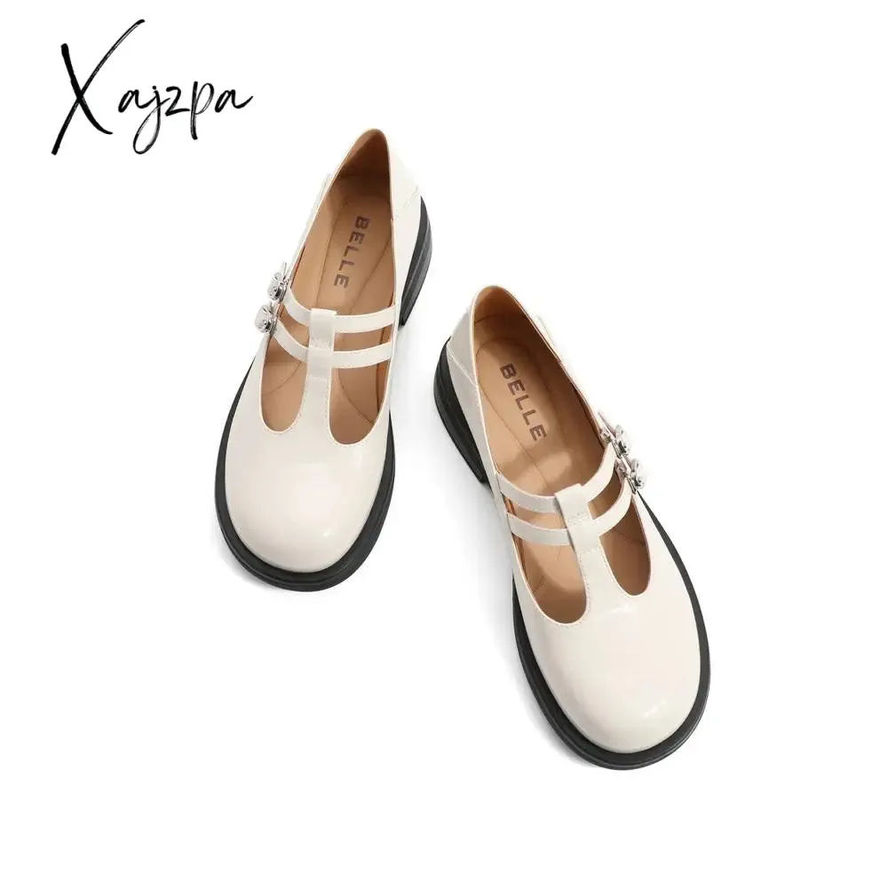 Xajzpa - Women Cutout Leather Retro Mary Janes